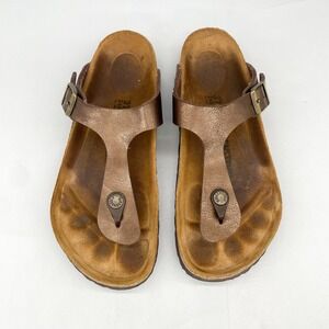 Birkenstock Womens 37 6 Gizeh Sandals Shoes Metallic Brown Briko Flor Thong Flat